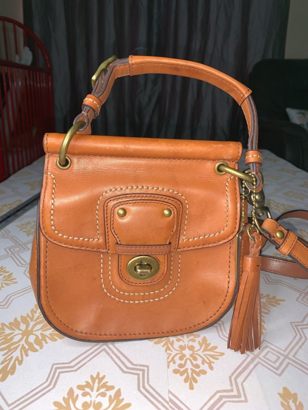Coach Mini Leather Saddle Bag - Cognac Orange
